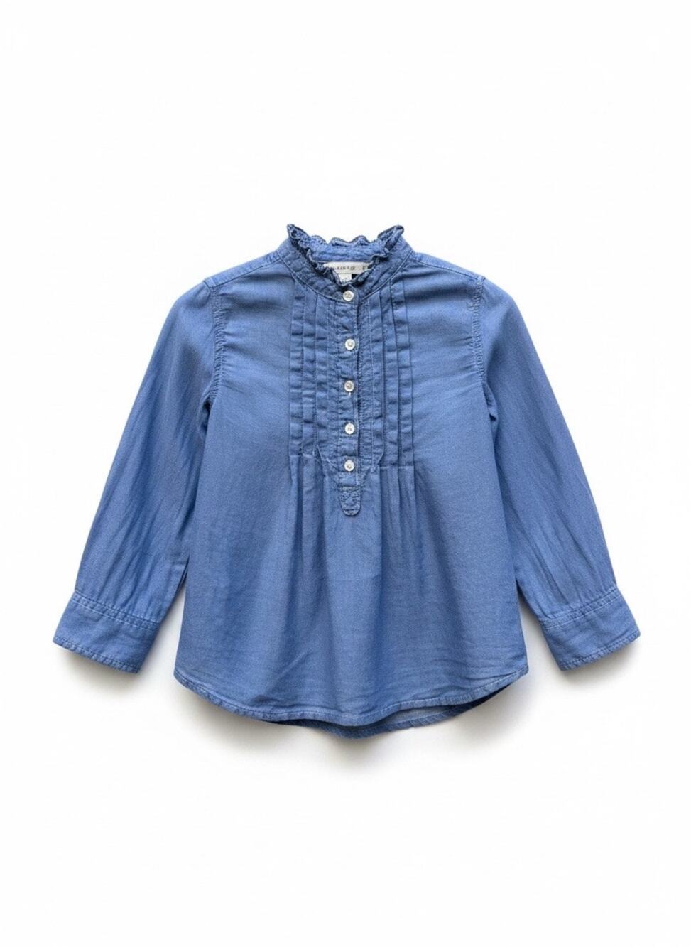Polo Ralph Lauren Ruffled Pleated Band Collar Blouse, Baby Size 2T, Blue